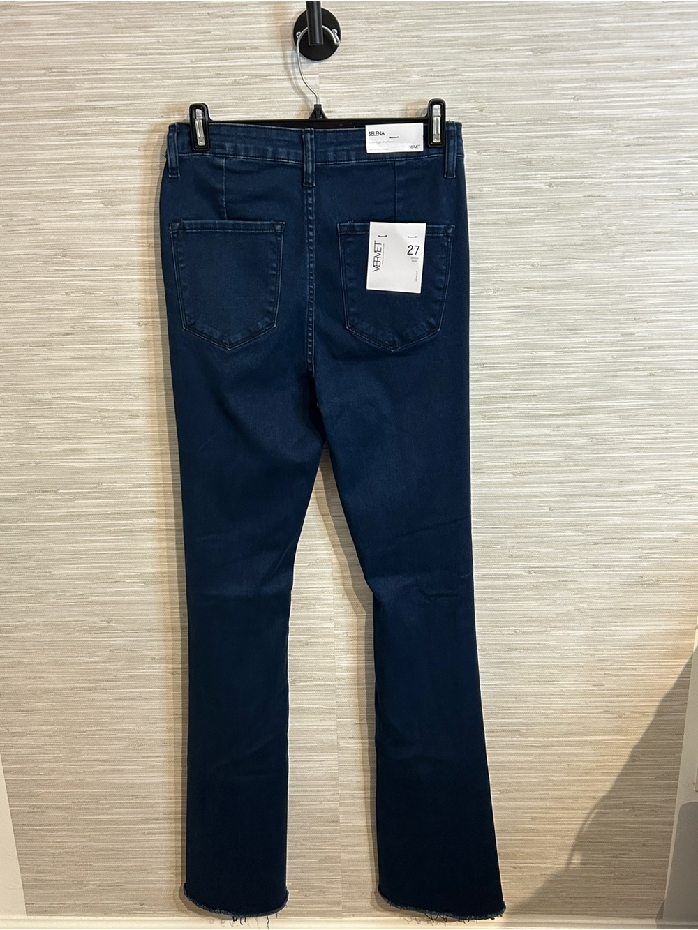 NWT Vervet Selena Super High-Rise Flare Jeans Dark Wash Raw Hem Sz 27 V2449 - Picture 5 of 10